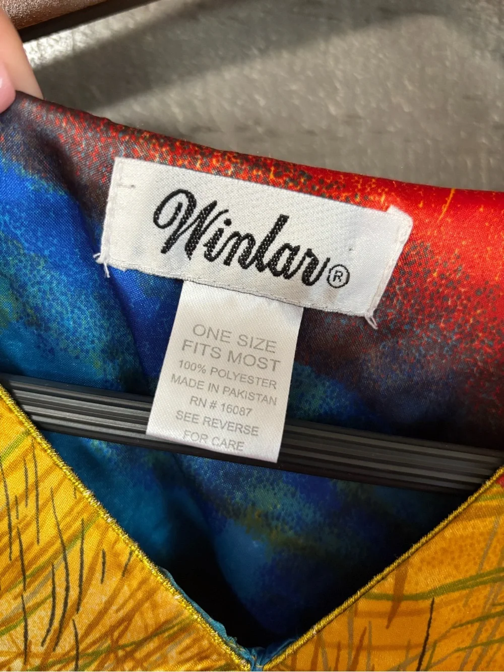 Winlar Multicolor V-Neck Caftan - Bold Red, Yellow & Blue Shells OS